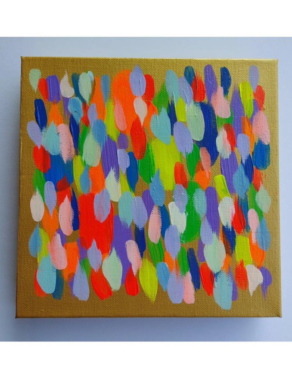 Original Abstract Acrylic Painting: Colorful Textured Layers 8"x8" canvas joyful
